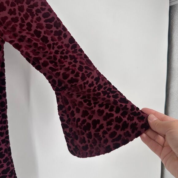 Talbots Velvet Burnout Bell Sleeve Top Women S Petite Burgundy Leopard Print - Picture 5 of 9